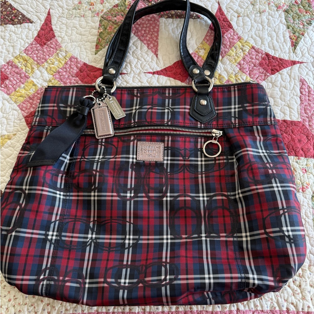 Coach Poppy Tartan Plaid Glam Tote Bag